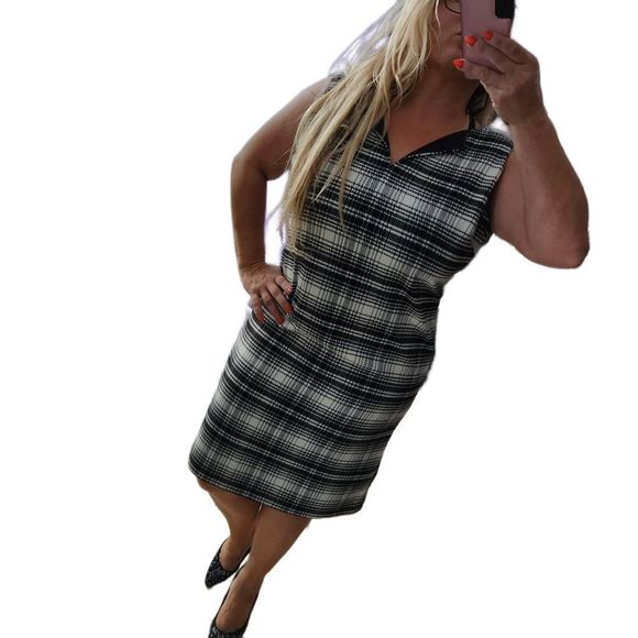 5x$25 Michael Kors  sleeveless mini black white / cream plaid dress size 10 - Picture 2 of 16